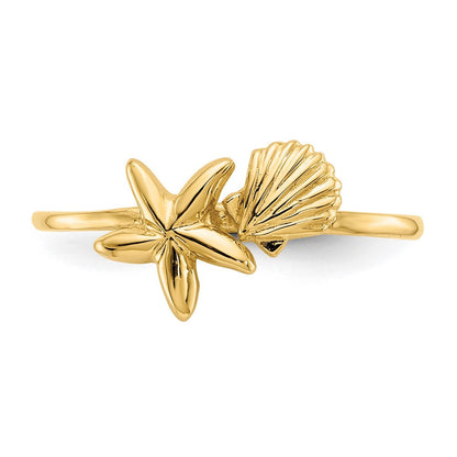 14K Gelbgold Ring mit poliertem Muschel- und Seesternmotiv