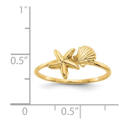 14K Gelbgold Ring mit poliertem Muschel- und Seesternmotiv