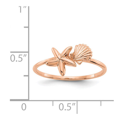 14K Roségold Ring mit Muschel- und Seestern-Motiv, poliert