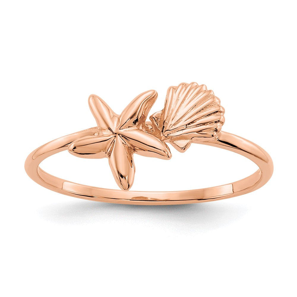 14K Roségold Ring mit Muschel- und Seestern-Motiv, poliert