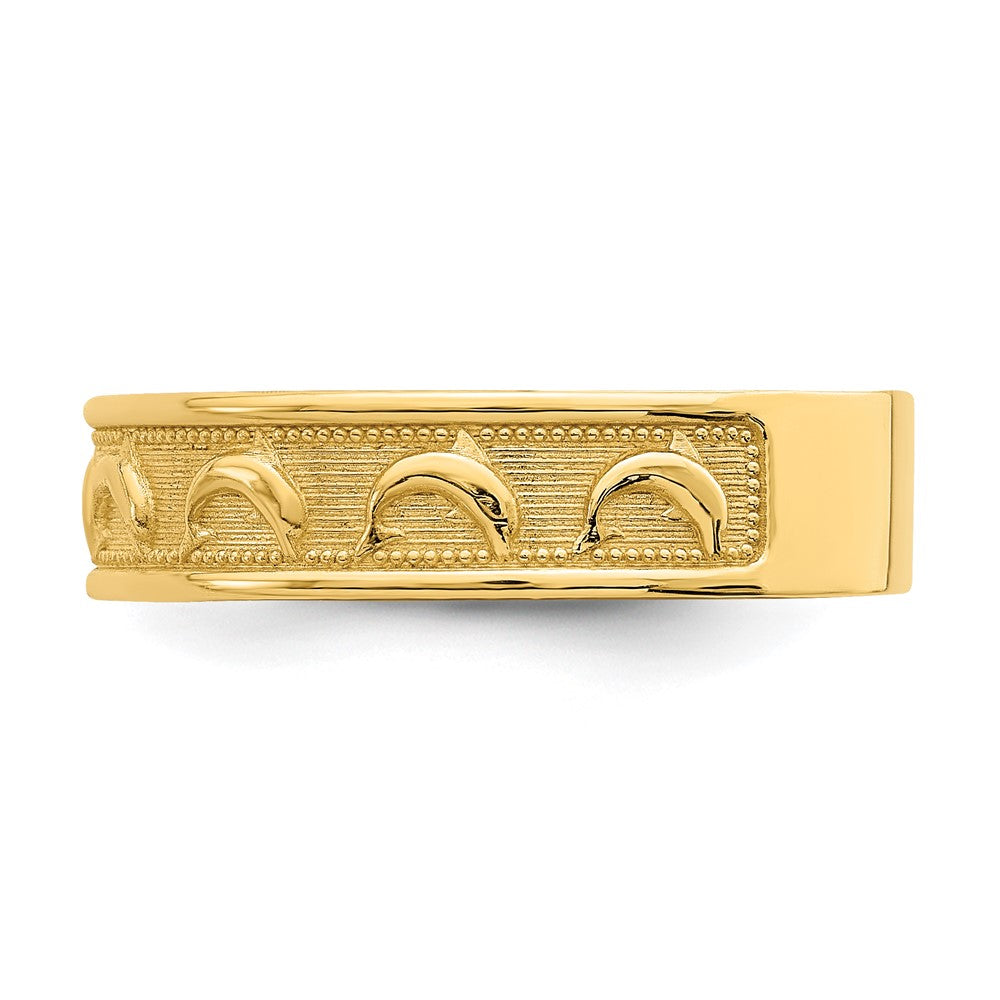 14K Gelbgold Ring mit poliertem und strukturiertem Delfin-Gravur-Design für den Daumen