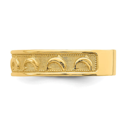 14K Gelbgold Ring mit poliertem und strukturiertem Delfin-Gravur-Design für den Daumen