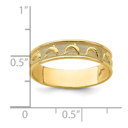 14K Gelbgold Ring mit poliertem und strukturiertem Delfin-Gravur-Design für den Daumen