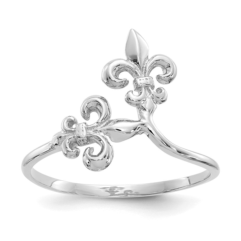14K Weißgold Ring mit Fleur-de-Lis-Motiv, poliert