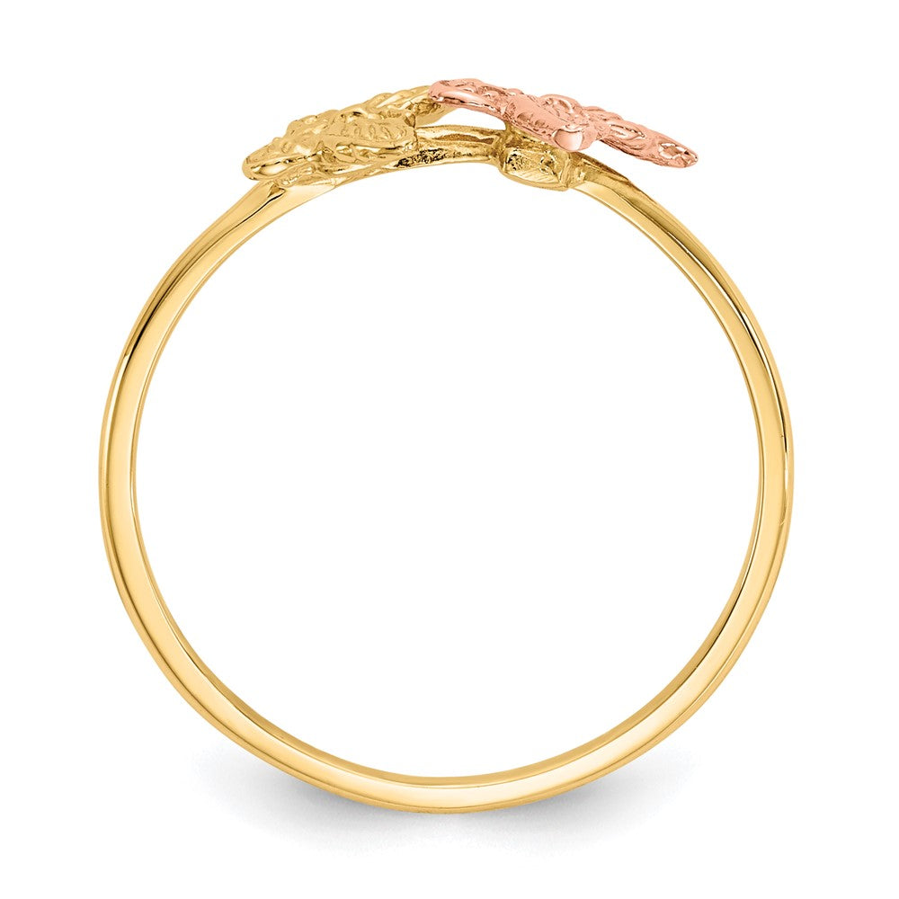14K Bicolor Ring mit poliertem Schmetterling