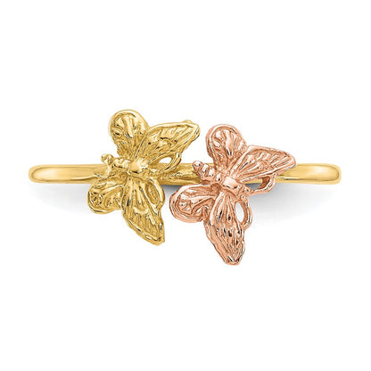 14K Bicolor Ring mit poliertem Schmetterling