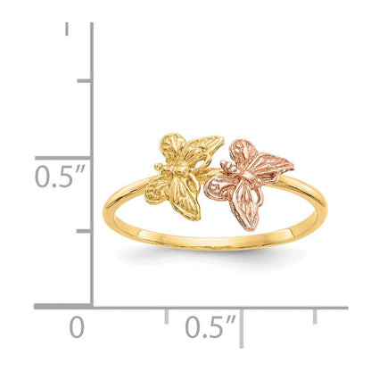 14K Bicolor Ring mit poliertem Schmetterling