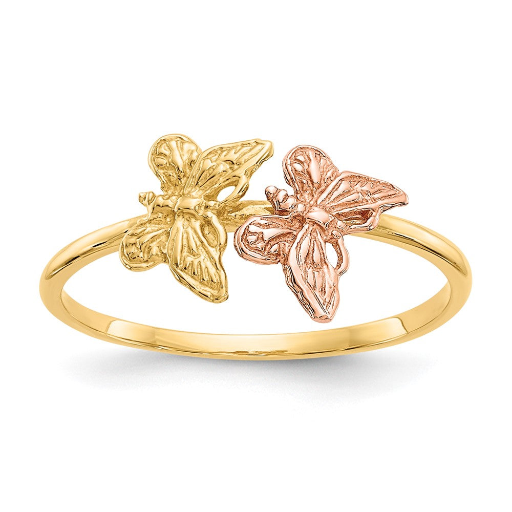 14K Bicolor Ring mit poliertem Schmetterling