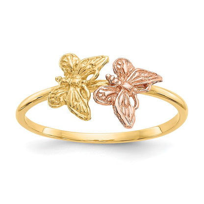 14K Bicolor Ring mit poliertem Schmetterling