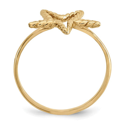 14K Gelbgold Ring mit Stern, poliert und strukturiert