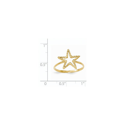 14K Gelbgold Ring mit Stern, poliert und strukturiert