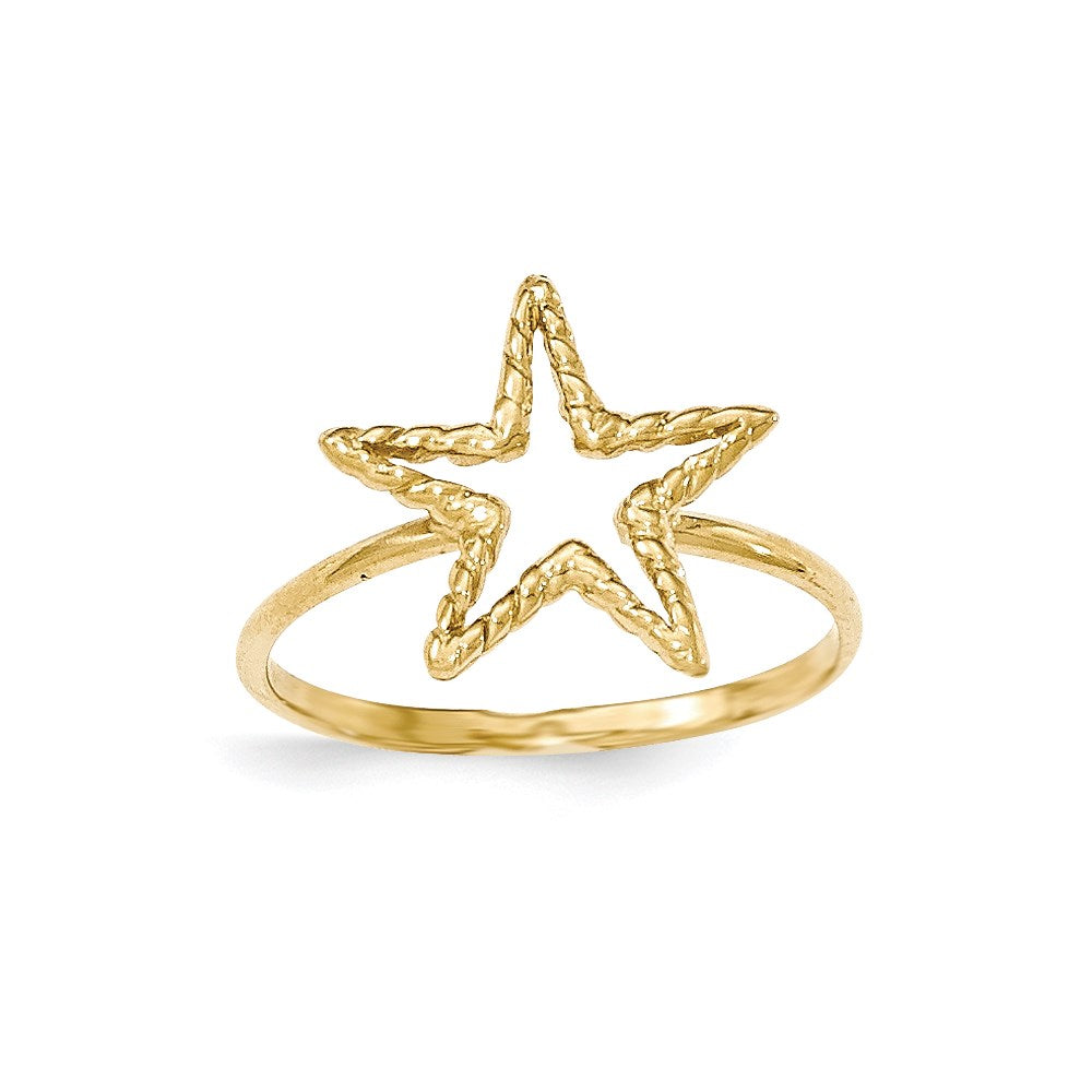 14K Gelbgold Ring mit Stern, poliert und strukturiert