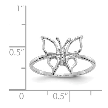 14K Weißgold Ring mit Schmetterlingsmotiv, poliert