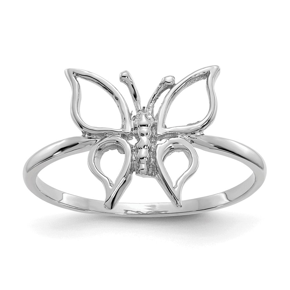 14K Weißgold Ring mit Schmetterlingsmotiv, poliert