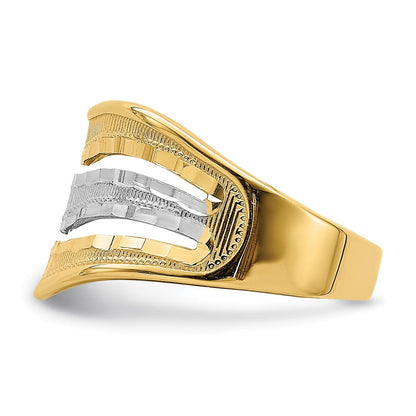 14K Gelbgold Ring mit Rhodium-Beschichtung, poliert, dreifache Wellenform, ausgeschnitten