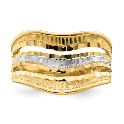 14K Gelbgold Ring mit Rhodium-Beschichtung, poliert, dreifache Wellenform, ausgeschnitten