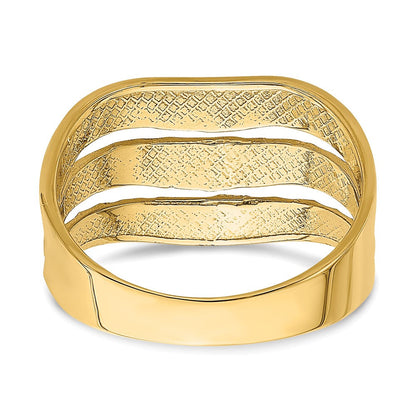 14K Gelbgold Ring mit Rhodium-Beschichtung, poliert, dreifache Wellenform, ausgeschnitten
