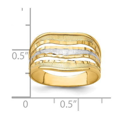 14K Gelbgold Ring mit Rhodium-Beschichtung, poliert, dreifache Wellenform, ausgeschnitten