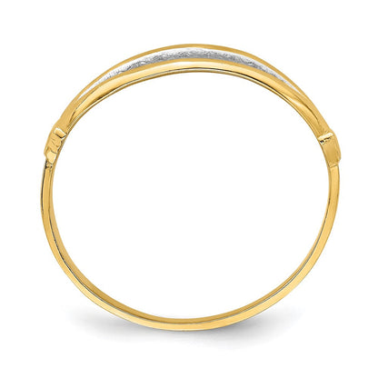 14K Gelbgold mit weißem Rhodium poliert, Ring mit X-Muster