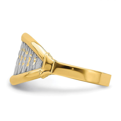 14K Gelbgold mit weißem Rhodium poliert, Ring mit X-Muster
