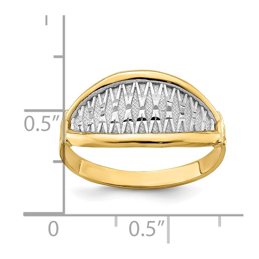 14K Gelbgold mit weißem Rhodium poliert, Ring mit X-Muster