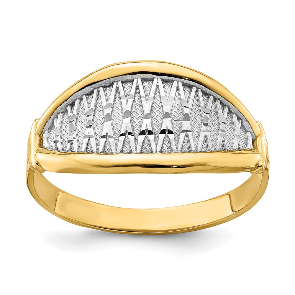14K Gelbgold mit weißem Rhodium poliert, Ring mit X-Muster