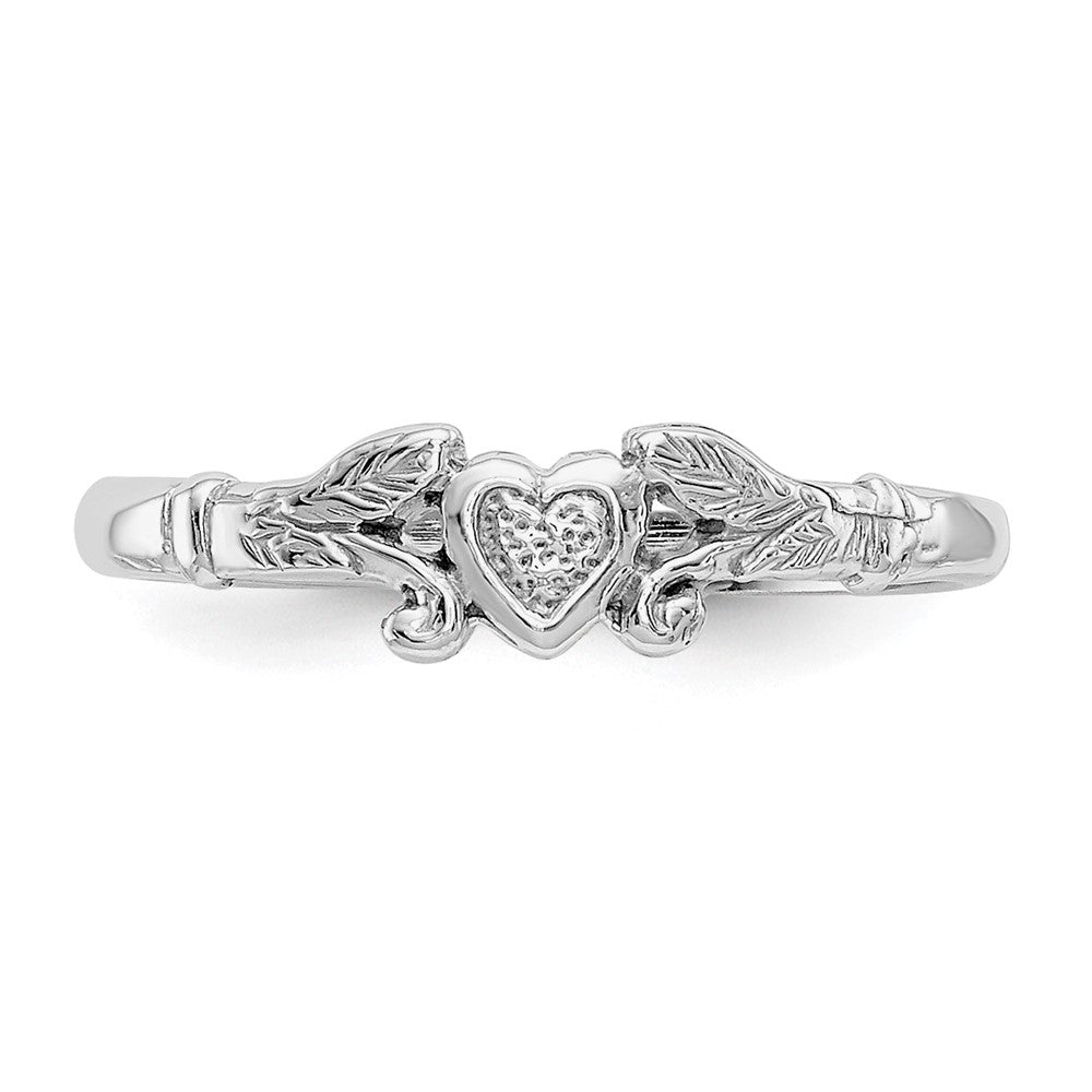 14K Weißgold Strukturiert Mini Herz Baby Ring