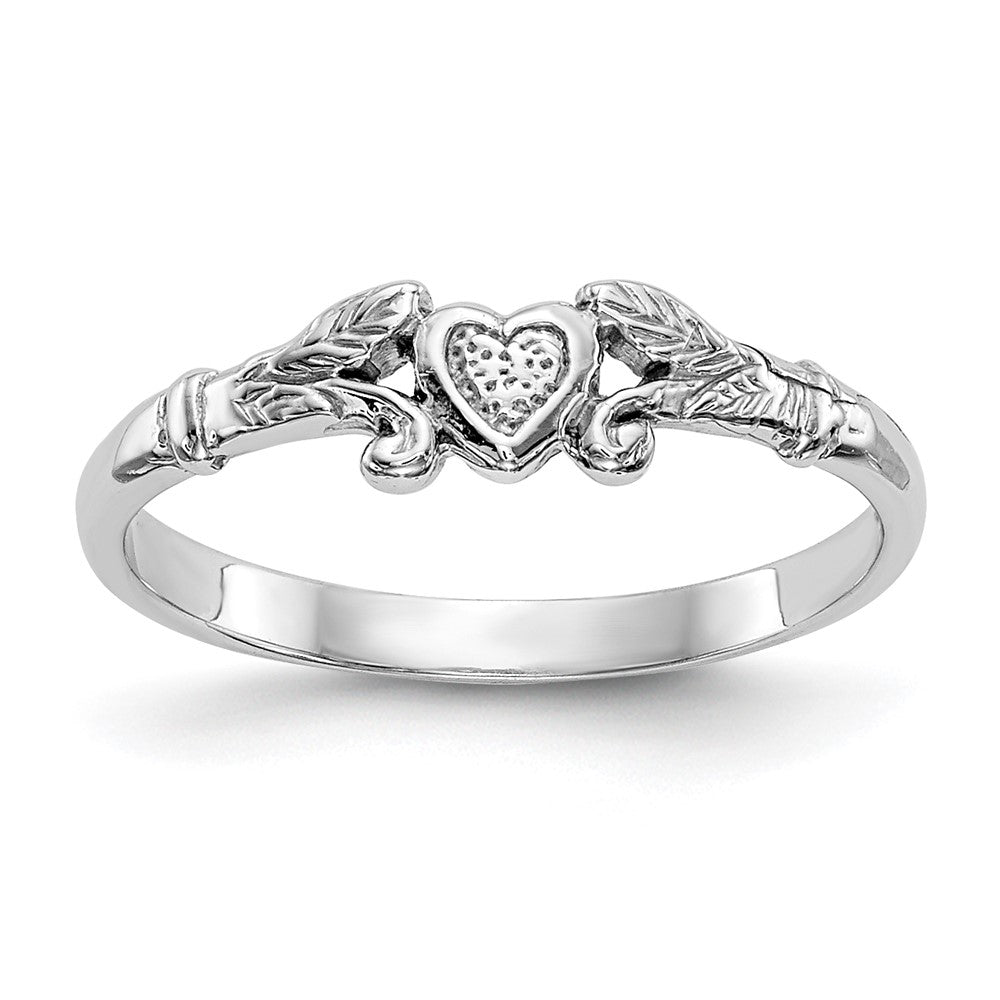 14K Weißgold Strukturiert Mini Herz Baby Ring