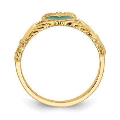 14K Gelbgold Claddagh-Ring mit Emaille