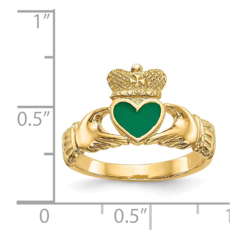 14K Gelbgold Claddagh-Ring mit Emaille