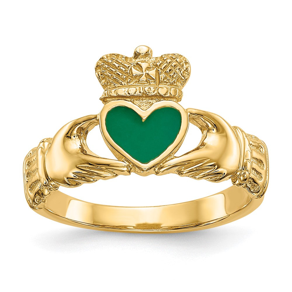 14K Gelbgold Claddagh-Ring mit Emaille