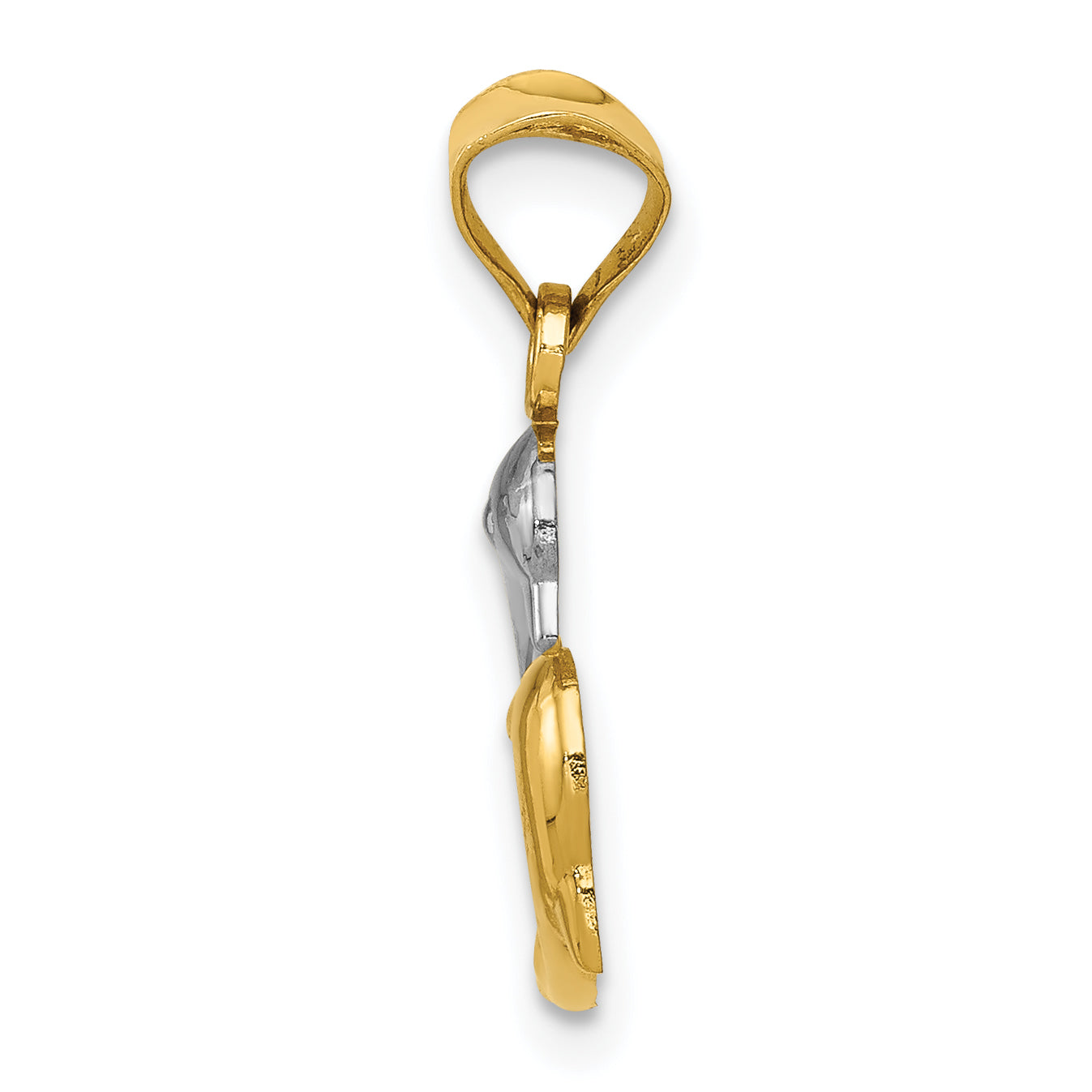 14K Gelb & Rhodium mit Rhodium Poliert und Diamantiert Dolphins Anhänger
