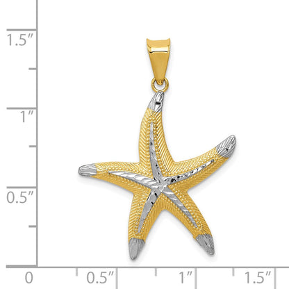 14K Gelb- und Rhodiumgold sowie Rhodium Diamantgeschliffener Polierter Seestern-Anhänger