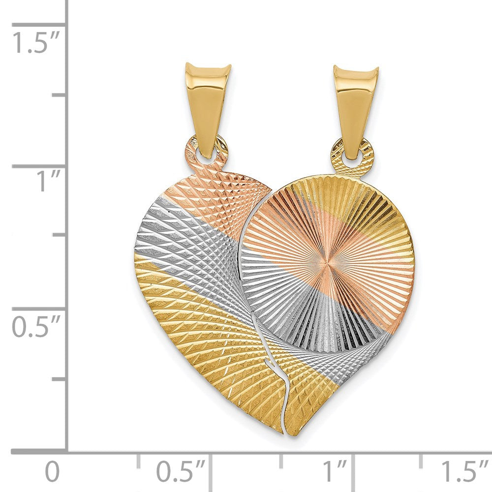14K Gelb- und Rhodiumgold Trennbarer Diamantierter Herz- und Kreis-Anhänger mit Rosé-/Weiß-Rhodinierung