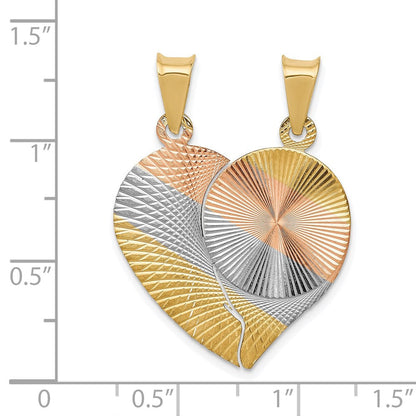 14K Gelb- und Rhodiumgold Trennbarer Diamantierter Herz- und Kreis-Anhänger mit Rosé-/Weiß-Rhodinierung