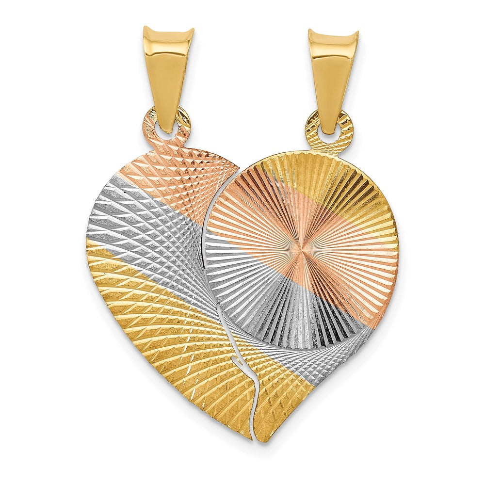 14K Gelb- und Rhodiumgold Trennbarer Diamantierter Herz- und Kreis-Anhänger mit Rosé-/Weiß-Rhodinierung