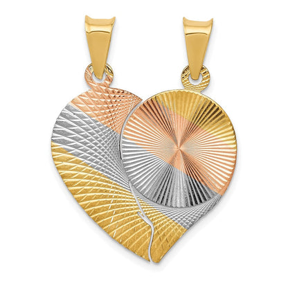 14K Gelb- und Rhodiumgold Trennbarer Diamantierter Herz- und Kreis-Anhänger mit Rosé-/Weiß-Rhodinierung