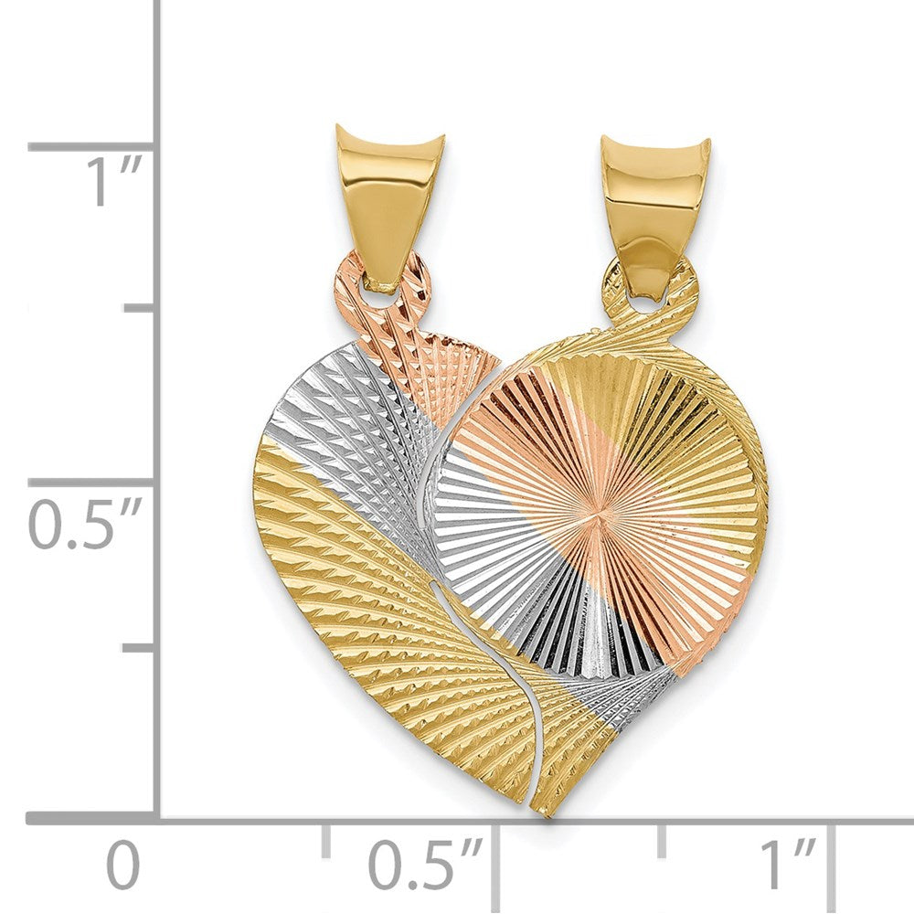 14K Gelb- und Rhodiumgold-Anhänger „Herz und Kreis" zum Trennen, diamantiert, mit Rosé-/Weißrhodinierung