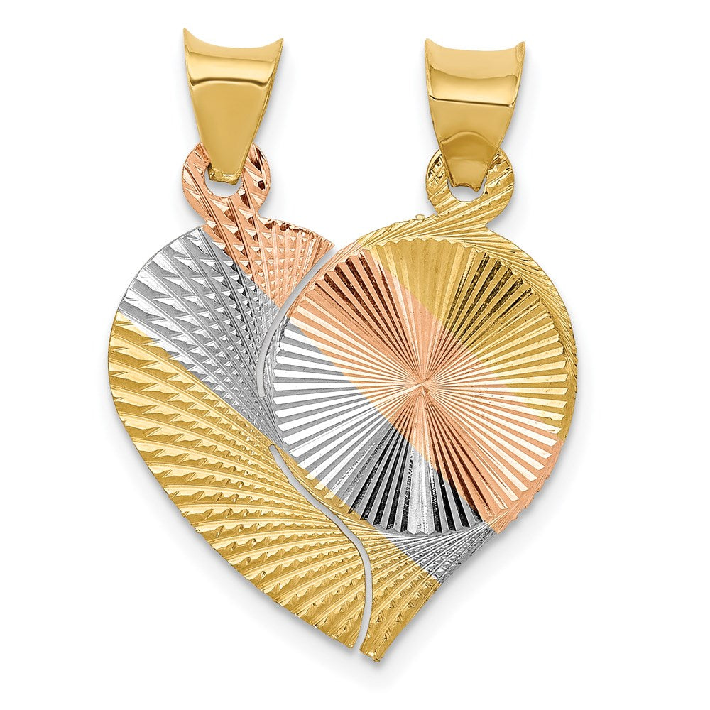 14K Gelb- und Rhodiumgold-Anhänger „Herz und Kreis" zum Trennen, diamantiert, mit Rosé-/Weißrhodinierung