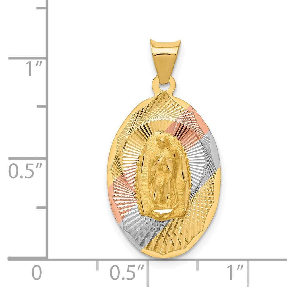 14K Gelb- und Rhodiumgold mit Rhodium-Diamantschliff Ovaler Anhänger „Jungfrau von Guadalupe“