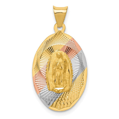 14K Gelb- und Rhodiumgold mit Rhodium-Diamantschliff Ovaler Anhänger „Jungfrau von Guadalupe“