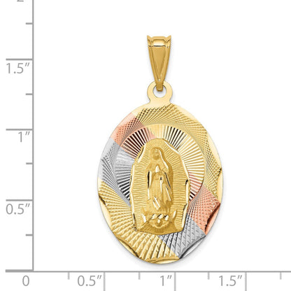 14K Gelb- und Rhodiumgold mit Rhodium-Diamantschliff, Ovaler Anhänger Jungfrau von Guadalupe