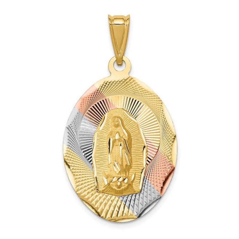 14K Gelb- und Rhodiumgold mit Rhodium-Diamantschliff, Ovaler Anhänger Jungfrau von Guadalupe