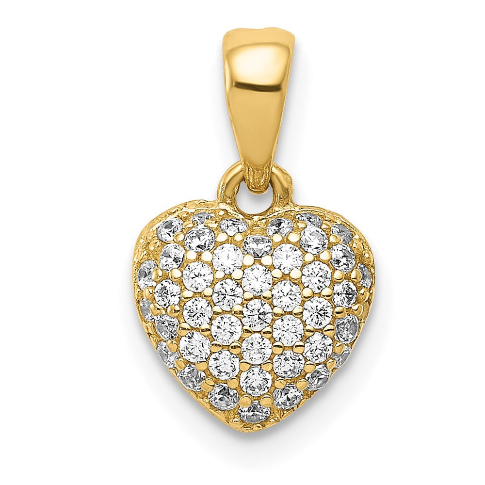 14K Gelbgold Poliert Zirkonia/3d/ Herz Anhänger