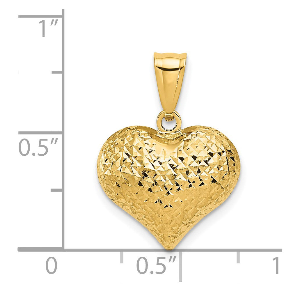 14K Gelbgold Poliert und Strukturiert 3-d Herz Anhänger