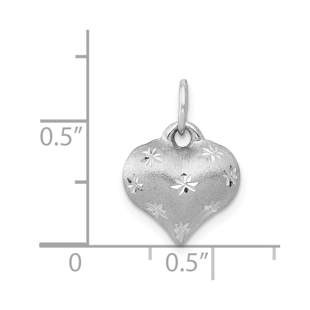 14K Weißgold Satiniert Diamantiert 3d Gewölbt Herz Anhänger