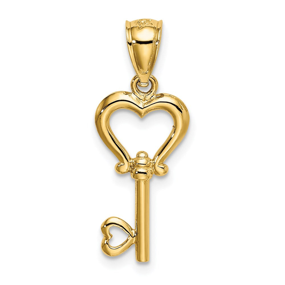 14K Gelbgold Poliert 3d Herz Key Anhänger