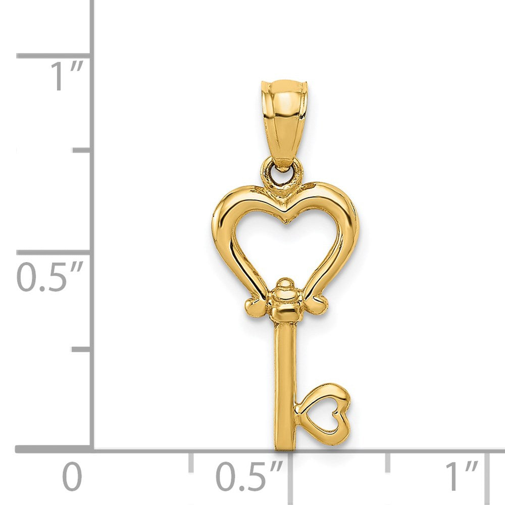 14K Gelbgold Poliert 3d Herz Key Anhänger
