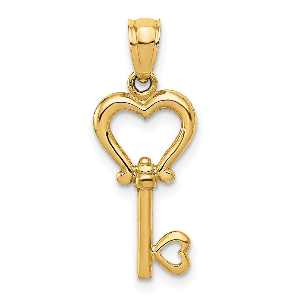 14K Gelbgold Poliert 3d Herz Key Anhänger