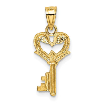 14K Gelbgold Poliert Swans Herz Key Charm